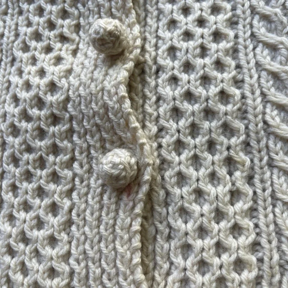 Vintage Heron Garment Aran Irish Cardigan Sweater Wool Fisherman Cable Knit M/L - Picture 7 of 7